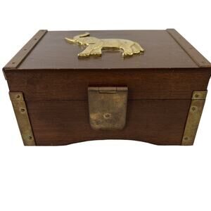 Dynasty Hinged Wood Trinket Box Brass Elephant 90s‎ Deco Maximalist